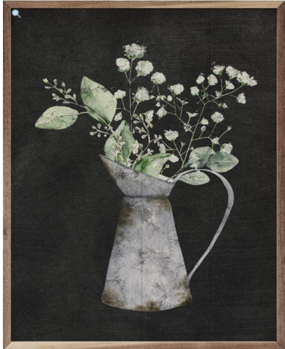 Water Pitcher and Flowers - Black 8"x10"