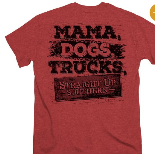 Mama, Dogs, Trucks SS Youth Heather Red