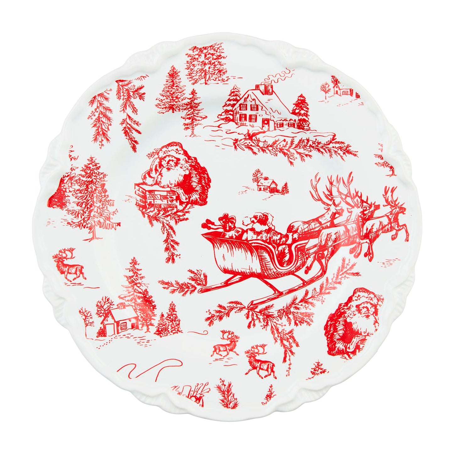 Mud Pie Toile Christmas Dessert Plate