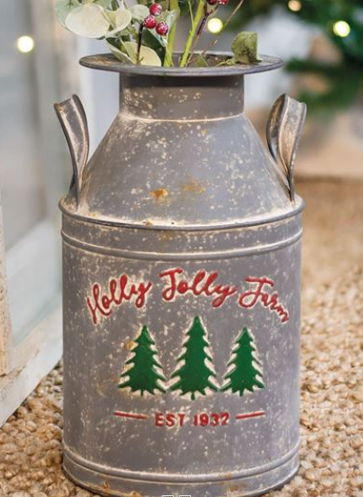 Holly Jolly Farm Milk Can 12.75" high