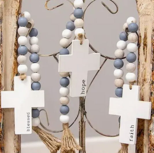Hope, Blessed, Faith Beaded Cross Hanger, Assorted