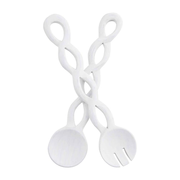 Mud Pie Twisted Wood Serving Set White