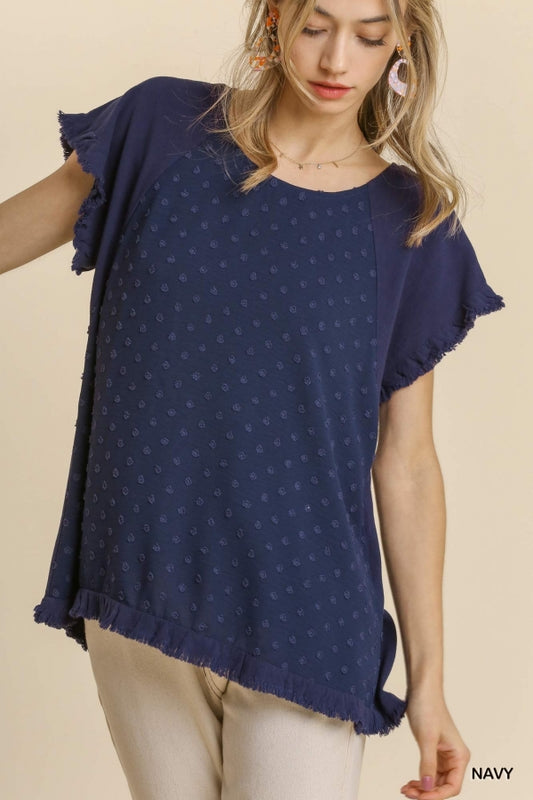 Umgee Blend Short Ruffle Polka Dot Navy 1XL