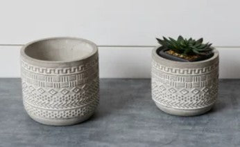 Debossed Aztec Cement Planters Set