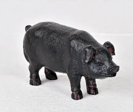 Rustic Black Polyresin Pig