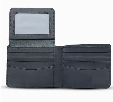 Genuine Leather Wallet For Men with Flap Out Id Window Black