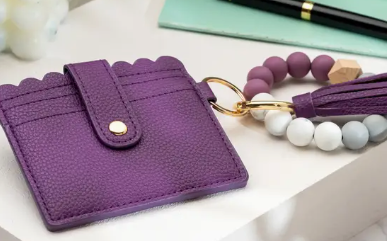 Leather Keychain Wallet with Wristlet Bangle Bracelet