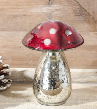 RED GLASS DECO MUSHROOM 4.7"