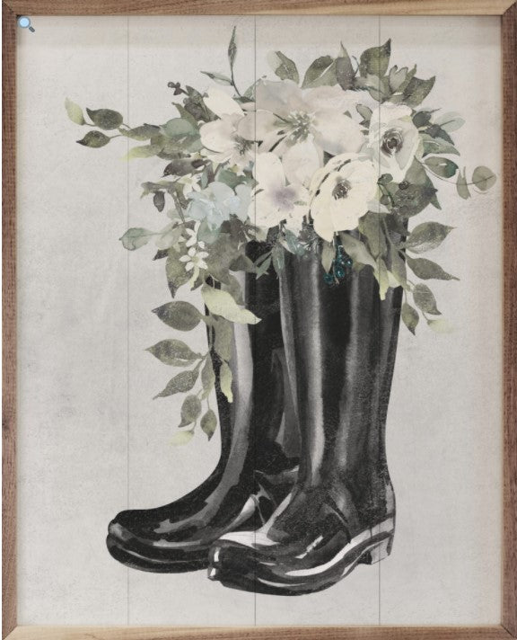 Boots with Flowers White 16"x20"