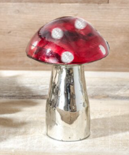 RED GLASS DECO MUSHROOM 3.9"