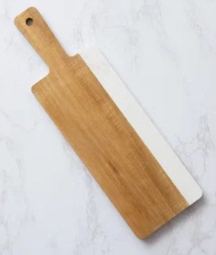 Faux Marble And Acacia Serving Board With Handle