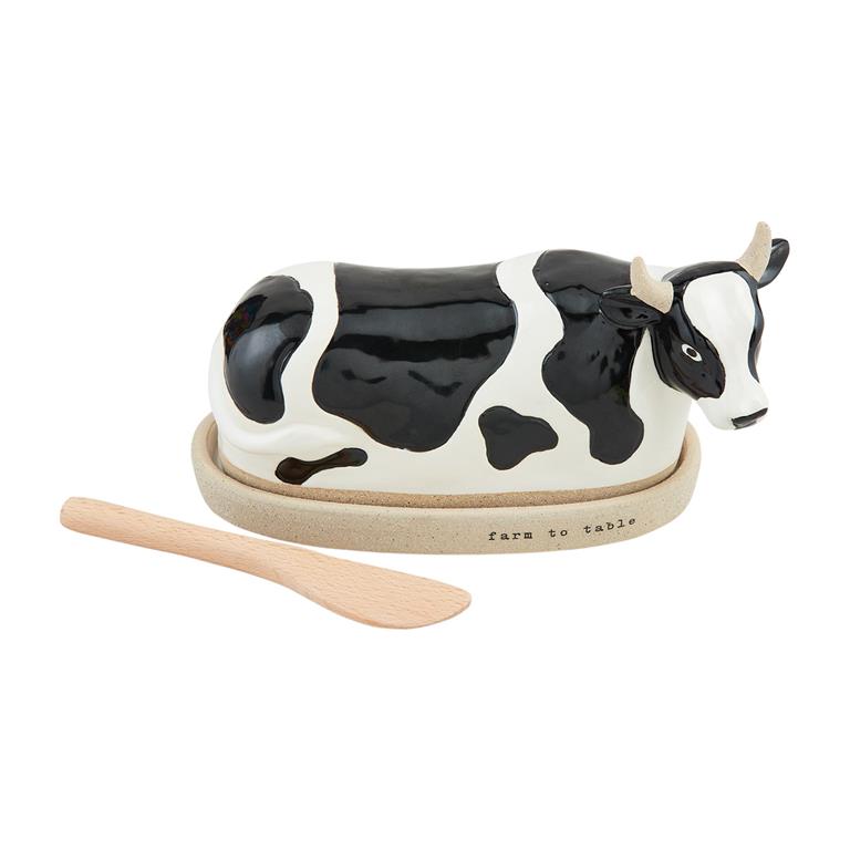 Mud Pie Cow Stoneware Butter Dish