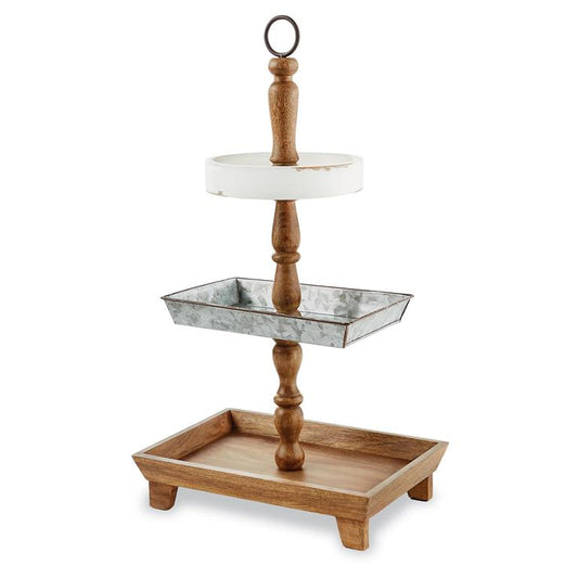 Mud Pie Wood & Tin Tiered Tray